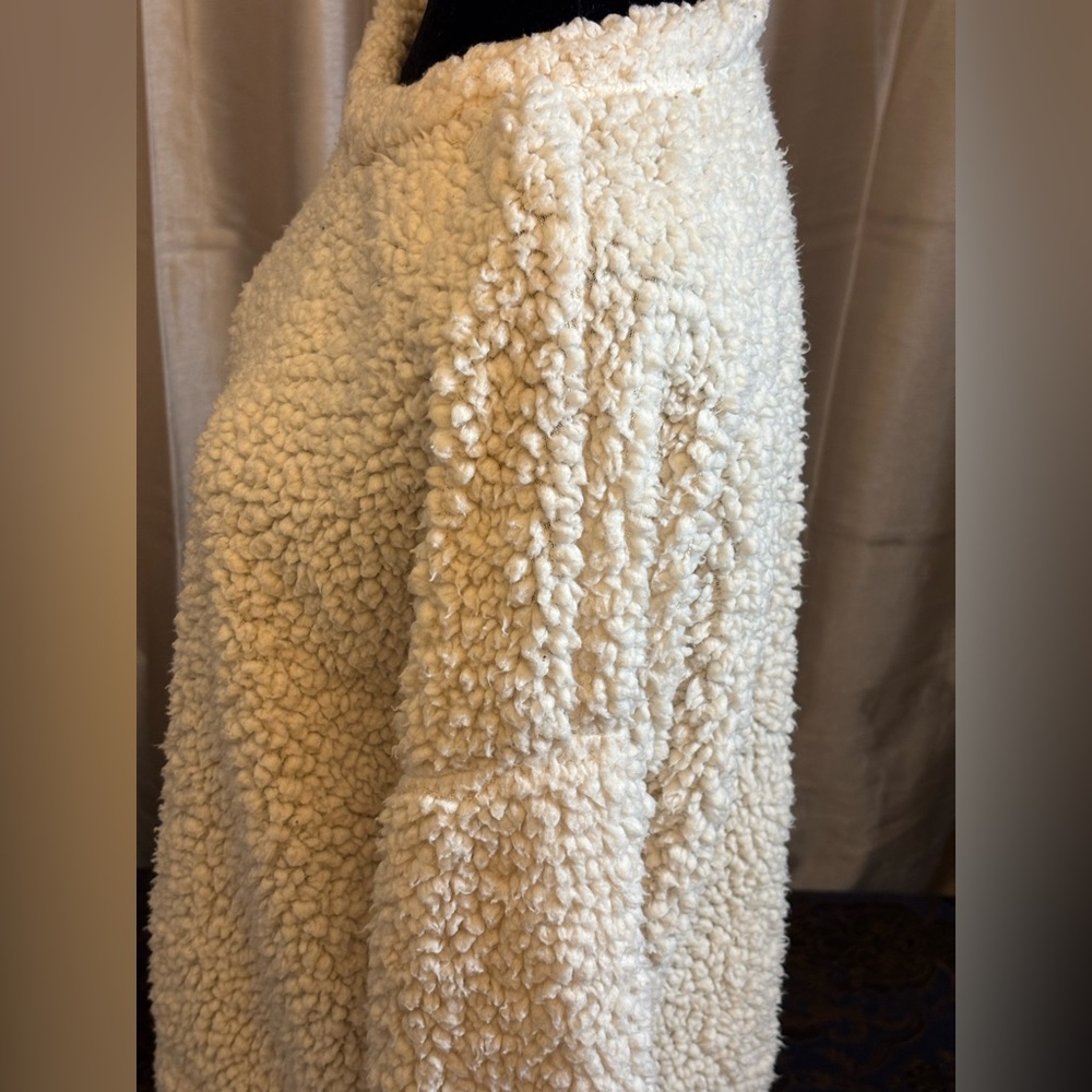 Cream Fluffy Teddy Jacket with High Neck - Picture 2 of 6
